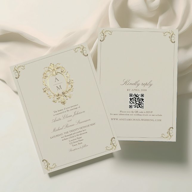 Convite Casamento Vintage Barroco Dourado (Criador carregado)