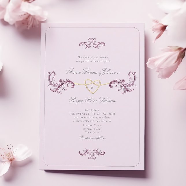 Convite Casamento Vintage Barroco Rococó Rosa Poeirento (Criador carregado)