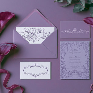 Convite Casamento Vintage Barroco Vitoriano Ameixa