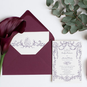 Convite Casamento Vintage Barroco Vitoriano Ameixa