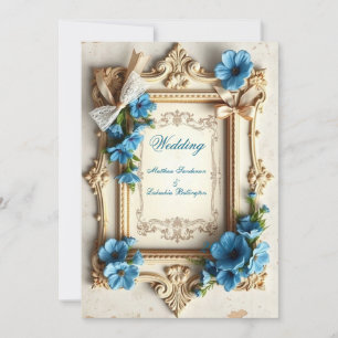 Convite Casamento vintage Belo floral Azul Francês