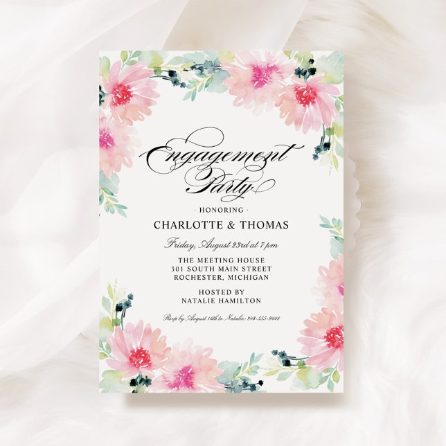 Convite Casamento Vintage Blush Primavera Floral Watercolo (Criador carregado)