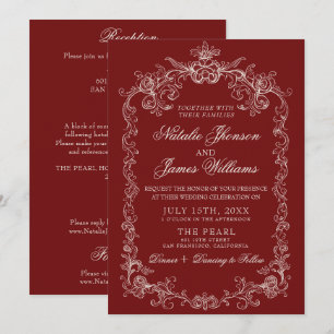 Convite Casamento Vintage Borgonha Dinheiro Antigo Tudo Em