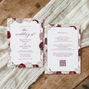 Convite Casamento Vintage Borgonha Hortênsia Outono Tudo e