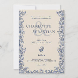 Convite Casamento vintage botânico elegante azul