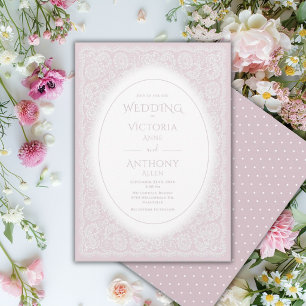 Convite Casamento Vintage Branco com Renda Roxa