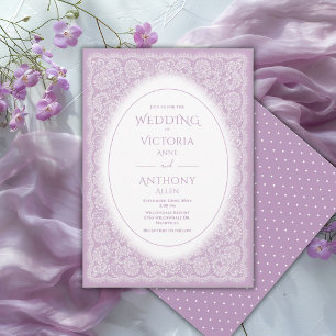 Convite Casamento Vintage Branco com Renda Roxa
