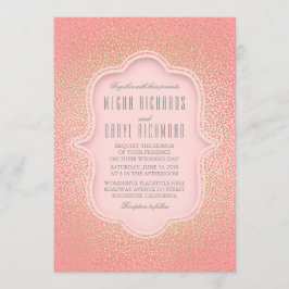Convite Casamento vintage brilhante rosa e Dourado