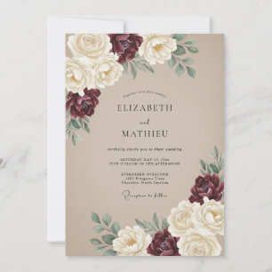 Convite Casamento Vintage Burgundy Distinto
