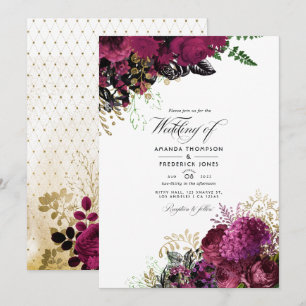 Convite Casamento Vintage Burgundy - Marsala e Dourado