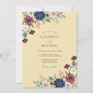 Convite Casamento Vintage Burgundy Polido