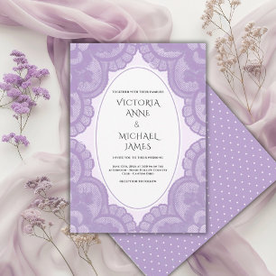 Convite Casamento Vintage Caprichoso com Renda Roxa
