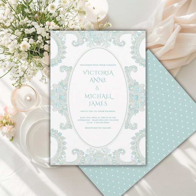 Convite Casamento Vintage Caprichoso com Renda Verde (Criador carregado)