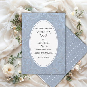 Convite Casamento Vintage Caprichoso Renda Azul