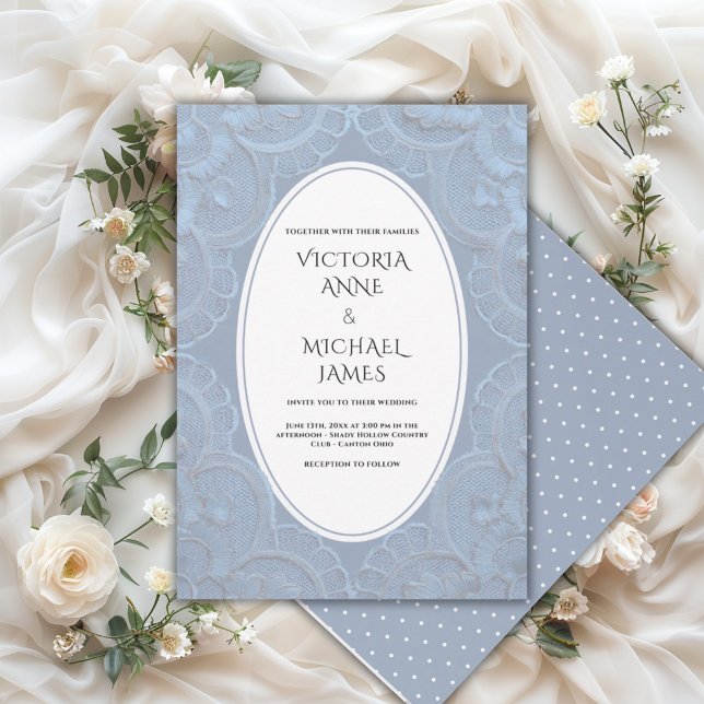 Convite Casamento Vintage Caprichoso Renda Azul (Criador carregado)