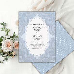 Convite Casamento Vintage Caprichoso Renda Azul