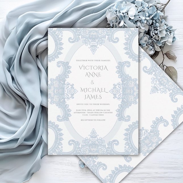 Convite Casamento Vintage Caprichoso Renda Azul  (Criador carregado)