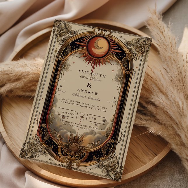 Convite Casamento Vintage Celestial Art Nouveau (Criador carregado)