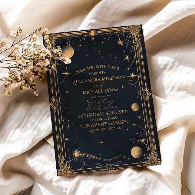 Convite Casamento Vintage Celestial Lua Estrelas (Criador carregado)