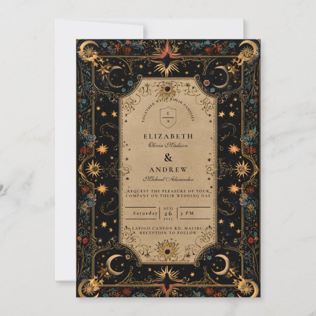 Convite Casamento Vintage Celestial Renascença (Frente)