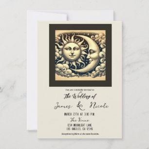 Convite Casamento Vintage Celestial Sol e Lua