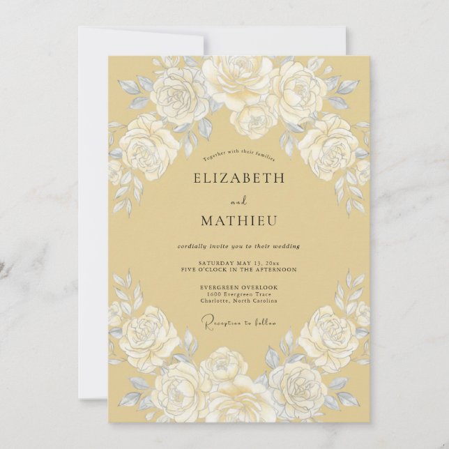 Convite Casamento Vintage Champagne Elegante (Frente)