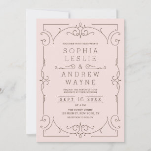 Convite Casamento vintage clássico moderno rosa elegante
