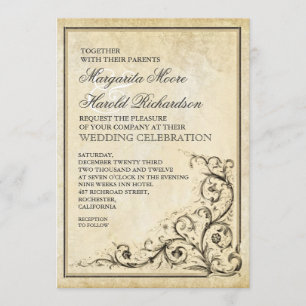 Convite Casamento vintage com espirais floridas