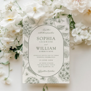 Convite Casamento Vintage com Hortênsias Sage