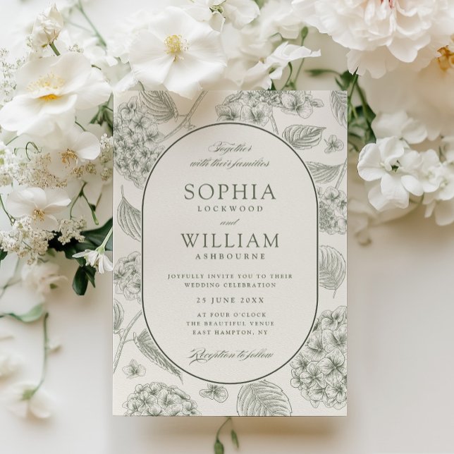 Convite Casamento Vintage com Hortênsias Sage (Criador carregado)