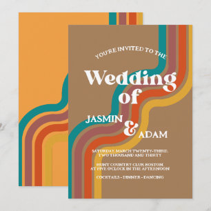 Convite Casamento Vintage com Listras de Arco-Íris Retrô