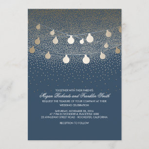 Convite Casamento vintage com luzes de sequência Dourada 