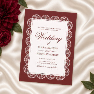 Convite Casamento Vintage com Moldura de Renda Branca Borg