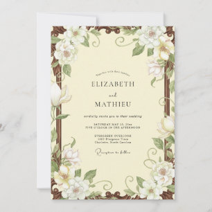 Convite Casamento Vintage Cream Magnolia