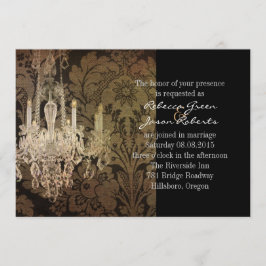 Convite casamento vintage damask chandelier