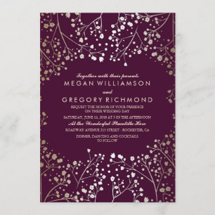 Convite Casamento vintage de ameixa Dourada