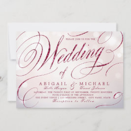 Convite Casamento vintage de caligrafia Glam burgundy