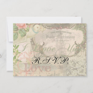 Convite Casamento vintage de Colagem do Casamento Floral