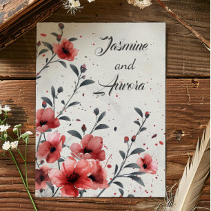 Convite Casamento vintage de Flores Vermelhas
