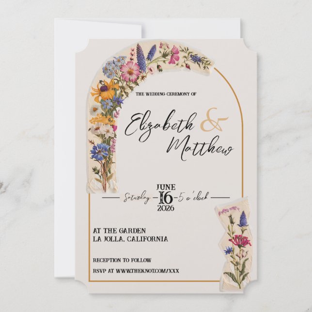 Convite Casamento vintage de Jardim Floral WildFlower (Frente)