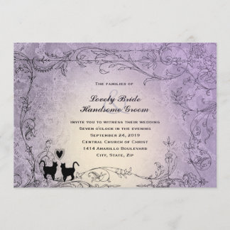 Convite Casamento vintage de Lavanda do Ornamentado Cat Lo