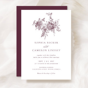 Convite Casamento vintage de Merlot Floral Elegante