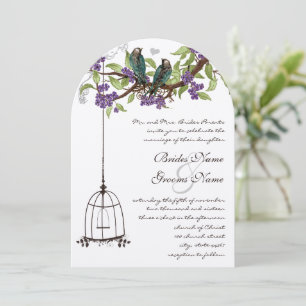 Convite Casamento Vintage de Pássaros e Porta-avião com Fl