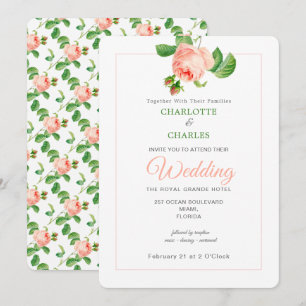 Convite Casamento vintage de Rosas Rosa Elegante Floral