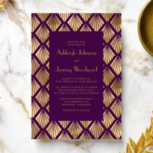 Convite Casamento Vintage Deco Purple Gold anos 20