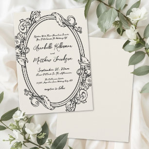 Convite Casamento Vintage Desenhado à Mão Elegante