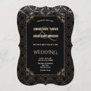 Convite Casamento Vintage Dourado Art Deco Fleur-de-lis