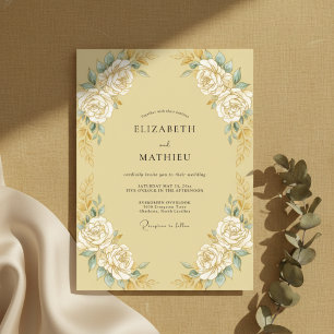 Convite Casamento Vintage Dourado Champanhe Ornado