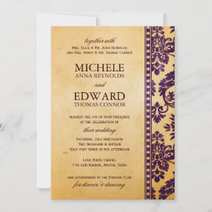 Convite Casamento Vintage EggPlant Damask Lace