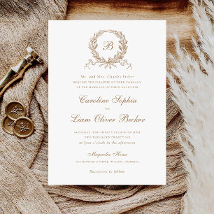 Convite Casamento Vintage Elegant Olive Oak Wreath Monogra